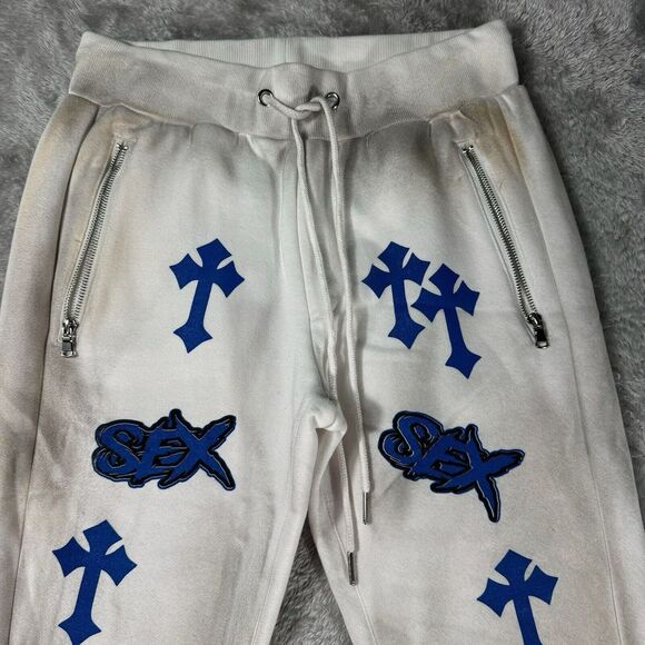 Rockstar Original Sweat Suit Mens S White Hoodie Pants Cross Spray Paint Retro - Picture 3 of 16